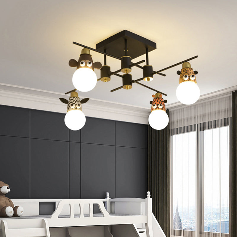 Animal Head Metal Semi Flush Kids Style Black Flush Ceiling Light Fixture for Bedroom Clearhalo 'Ceiling Lights' 'Close To Ceiling Lights' 'Close to ceiling' 'Semi-flushmount' Lighting' 2197221