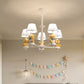 Bucket Chandelier Lighting Kids Pleated Fabric Child Room Pendant Light with Decorative Bear in White Clearhalo 'Ceiling Lights' 'Chandeliers' Lighting' options 2197251