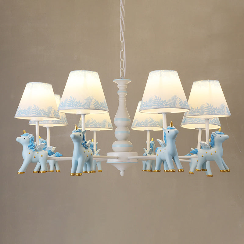 Childrens Unicorn Chandelier Lighting Resin Nursery Pendant Light with Empire Shade 8 Blue B Clearhalo 'Ceiling Lights' 'Chandeliers' Lighting' options 2197300_a45b4bd0-492d-423b-a347-b91487c22c8a