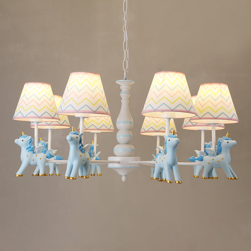 Childrens Unicorn Chandelier Lighting Resin Nursery Pendant Light with Empire Shade 8 Blue A Clearhalo 'Ceiling Lights' 'Chandeliers' Lighting' options 2197301_486da158-5cfb-4ac6-91eb-d0c30d3d247b