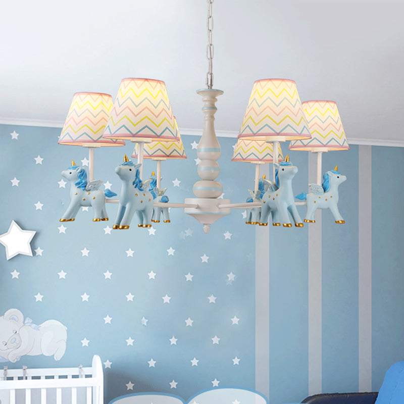 Childrens Unicorn Chandelier Lighting Resin Nursery Pendant Light with Empire Shade 6 Blue A Clearhalo 'Ceiling Lights' 'Chandeliers' Lighting' options 2197303_08fba1dc-8546-406c-aaae-20cfc26cbe5c