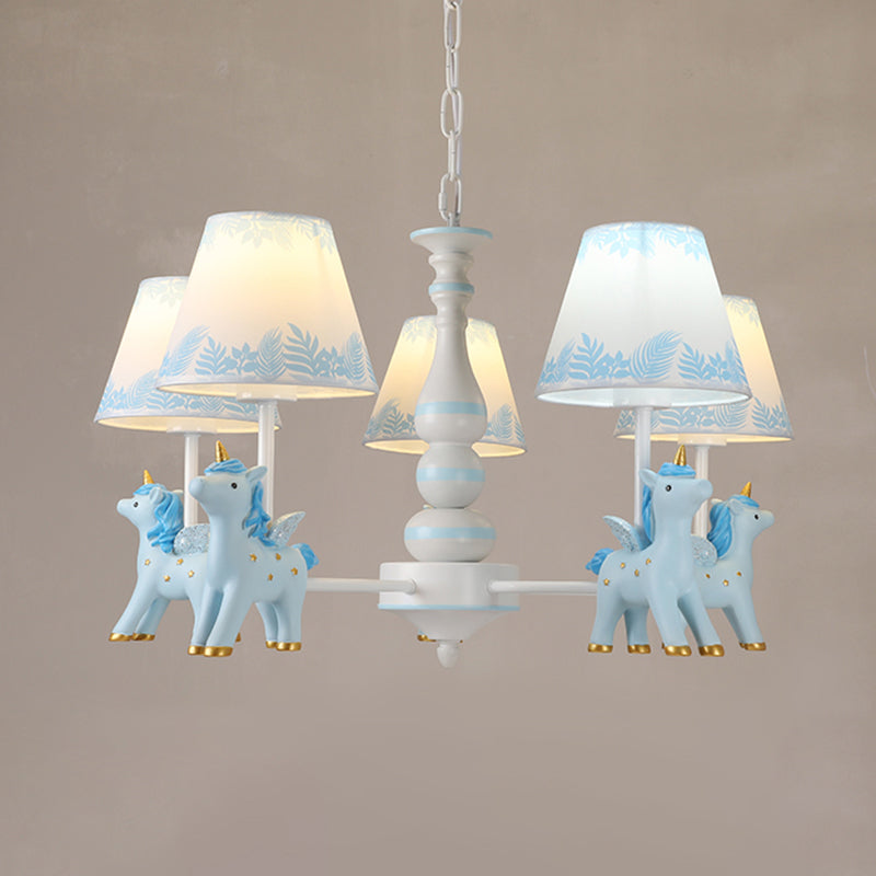 Childrens Unicorn Chandelier Lighting Resin Nursery Pendant Light with Empire Shade 5 Blue B Clearhalo 'Ceiling Lights' 'Chandeliers' Lighting' options 2197306_b56fbcde-b1f3-434b-ae91-497689acd9e8