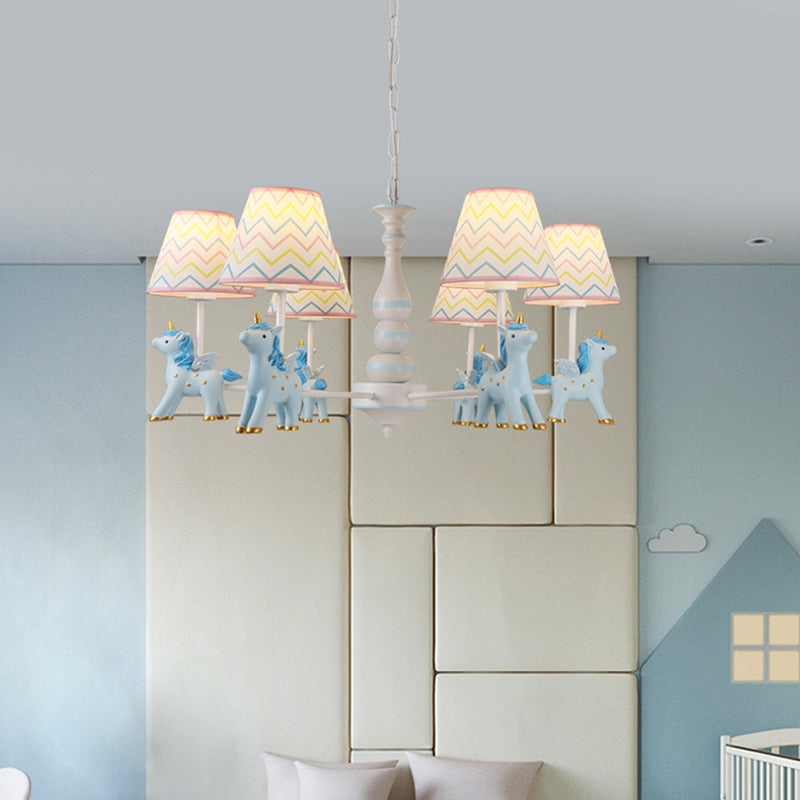 Childrens Unicorn Chandelier Lighting Resin Nursery Pendant Light with Empire Shade 5 Blue A Clearhalo 'Ceiling Lights' 'Chandeliers' Lighting' options 2197307_dab49f4c-49ea-411e-9a02-0543c9c02ec0