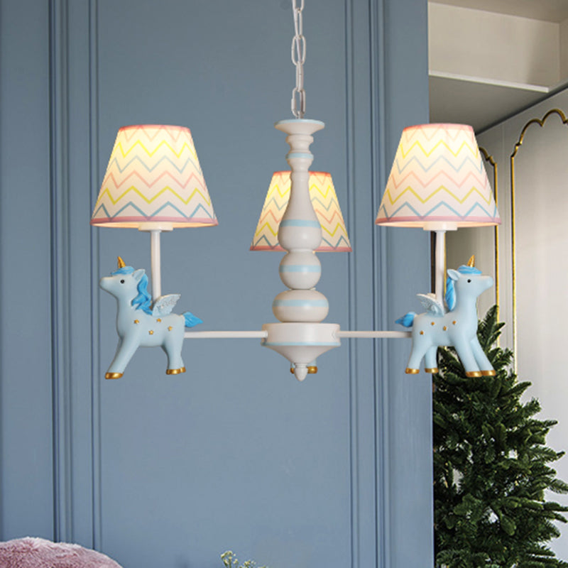 Childrens Unicorn Chandelier Lighting Resin Nursery Pendant Light with Empire Shade 3 Blue A Clearhalo 'Ceiling Lights' 'Chandeliers' Lighting' options 2197309_3a1ab771-88fb-4bf8-83bf-24670ce8db3a