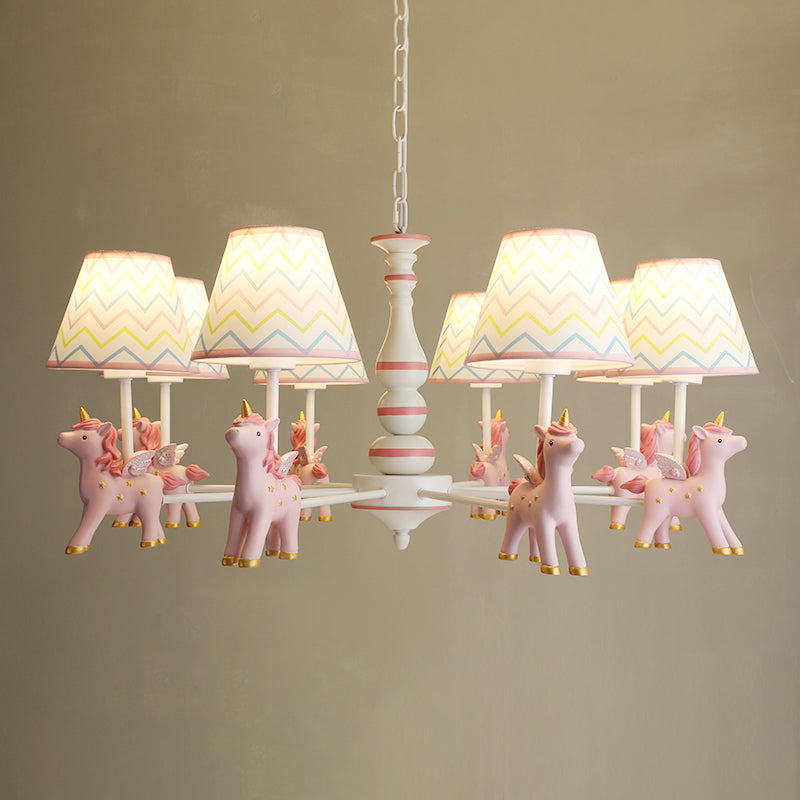 Childrens Unicorn Chandelier Lighting Resin Nursery Pendant Light with Empire Shade 8 Pink A Clearhalo 'Ceiling Lights' 'Chandeliers' Lighting' options 2197311_0b7d8a4e-f17c-408f-ac86-2c4079944a22