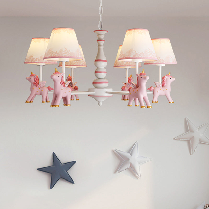 Childrens Unicorn Chandelier Lighting Resin Nursery Pendant Light with Empire Shade 6 Pink B Clearhalo 'Ceiling Lights' 'Chandeliers' Lighting' options 2197312_866c56fe-a48c-4b2d-b2dd-4f5750d3594a