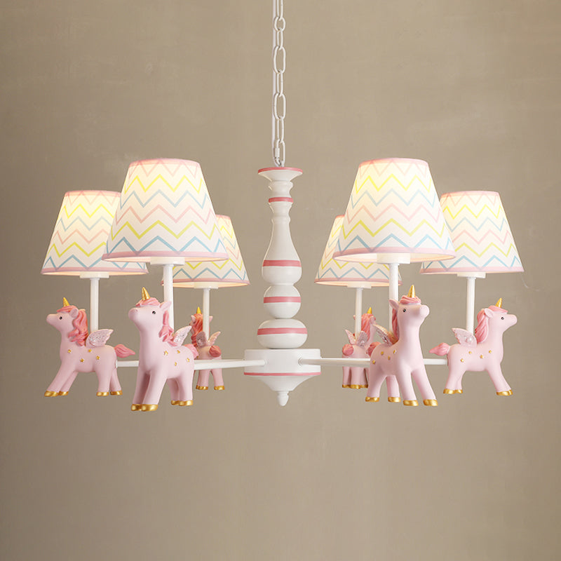 Childrens Unicorn Chandelier Lighting Resin Nursery Pendant Light with Empire Shade 6 Pink A Clearhalo 'Ceiling Lights' 'Chandeliers' Lighting' options 2197313_8a22f971-14a7-448c-a05e-96e96741413a