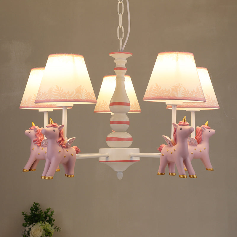 Childrens Unicorn Chandelier Lighting Resin Nursery Pendant Light with Empire Shade 5 Pink B Clearhalo 'Ceiling Lights' 'Chandeliers' Lighting' options 2197314_b32ac459-cd43-4373-ab25-ddd01efe5697