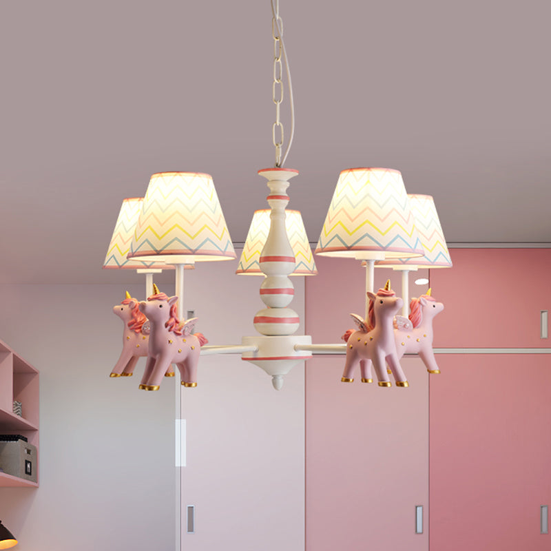Childrens Unicorn Chandelier Lighting Resin Nursery Pendant Light with Empire Shade 5 Pink A Clearhalo 'Ceiling Lights' 'Chandeliers' Lighting' options 2197315_3f08df94-c262-4cf4-8527-3c5d7af751c4