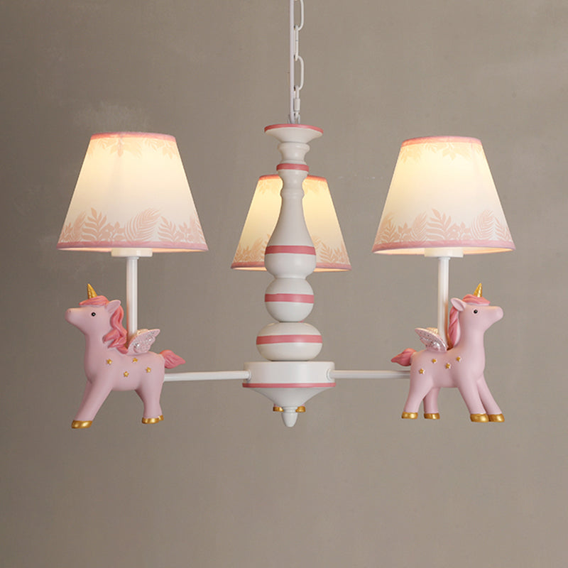 Childrens Unicorn Chandelier Lighting Resin Nursery Pendant Light with Empire Shade 3 Pink B Clearhalo 'Ceiling Lights' 'Chandeliers' Lighting' options 2197316_9f4f0c82-18f2-4676-851b-dc33fae93f0c
