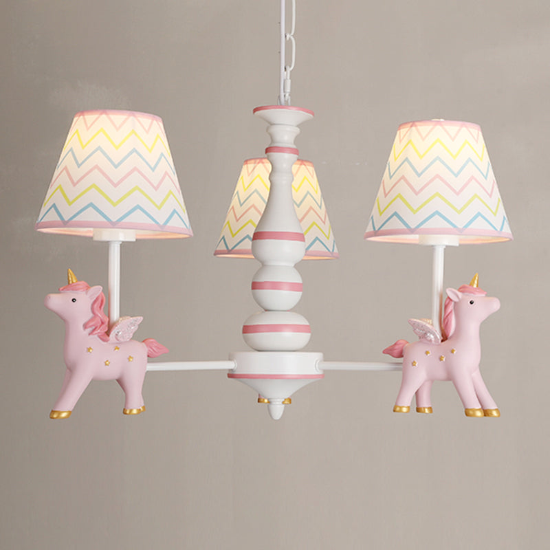 Childrens Unicorn Chandelier Lighting Resin Nursery Pendant Light with Empire Shade 3 Pink A Clearhalo 'Ceiling Lights' 'Chandeliers' Lighting' options 2197317_1def3943-5a3c-436a-a1fd-b44de636a99a