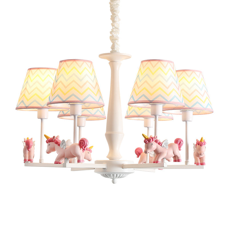Patterned Fabric Tapered Chandelier Pendant Light Cartoon Pink Hanging Light with Unicorn Decor Clearhalo 'Ceiling Lights' 'Chandeliers' Lighting' options 2197326