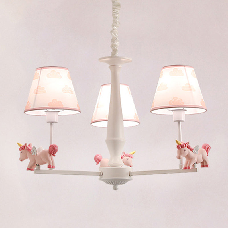 Patterned Fabric Tapered Chandelier Pendant Light Cartoon Pink Hanging Light with Unicorn Decor Clearhalo 'Ceiling Lights' 'Chandeliers' Lighting' options 2197332