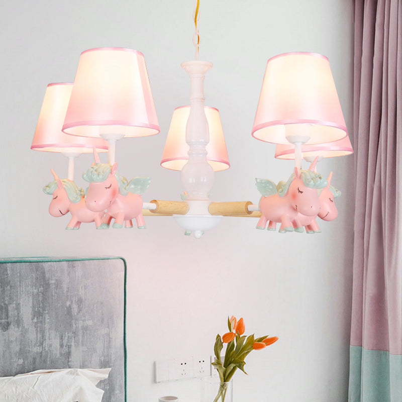 Flying Unicorn Bedroom Chandelier Light Resin Cartoon Pendant Light Fixture with Fabric Shade Clearhalo 'Ceiling Lights' 'Chandeliers' Lighting' options 2197334