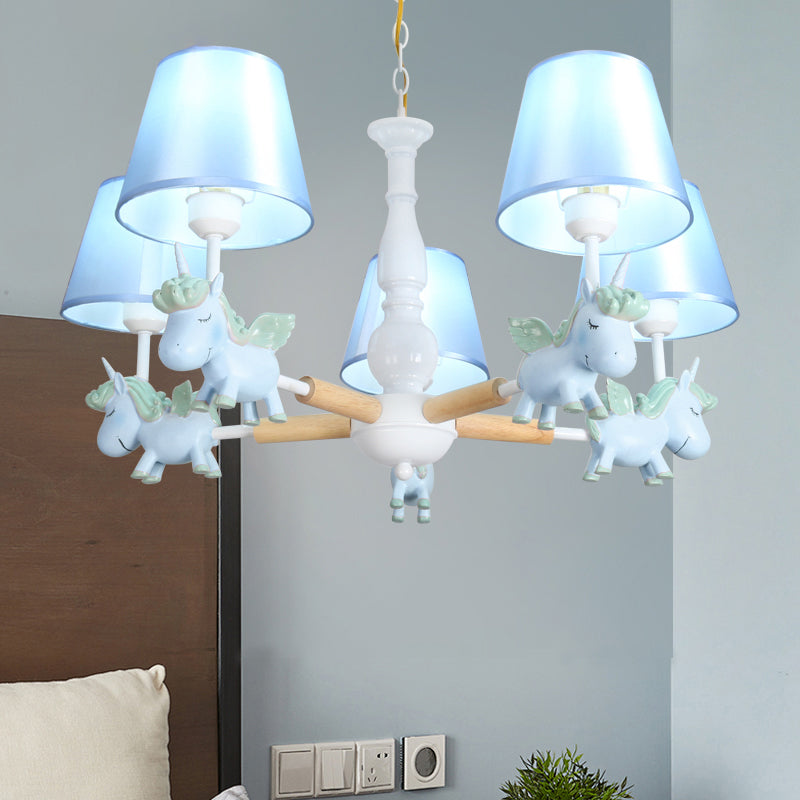 Flying Unicorn Bedroom Chandelier Light Resin Cartoon Pendant Light Fixture with Fabric Shade 5 Blue Clearhalo 'Ceiling Lights' 'Chandeliers' Lighting' options 2197336_c53635f4-cd3c-4eaa-ae37-f41e7a4387ee