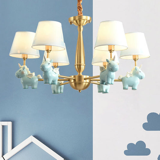 Kids Style Bucket Suspension Light Fabric Child Room Chandelier Light with Resin Unicorn Clearhalo 'Ceiling Lights' 'Chandeliers' Lighting' options 2197340