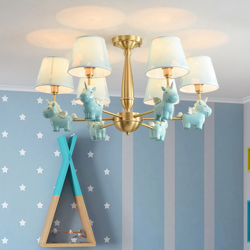 Kids Style Bucket Suspension Light Fabric Child Room Chandelier Light with Resin Unicorn Clearhalo 'Ceiling Lights' 'Chandeliers' Lighting' options 2197341