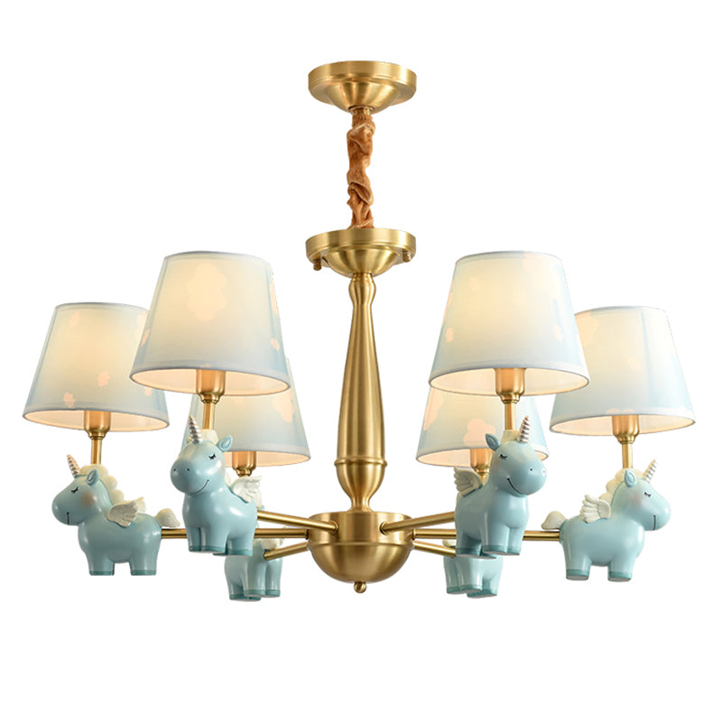 Kids Style Bucket Suspension Light Fabric Child Room Chandelier Light with Resin Unicorn Clearhalo 'Ceiling Lights' 'Chandeliers' Lighting' options 2197342