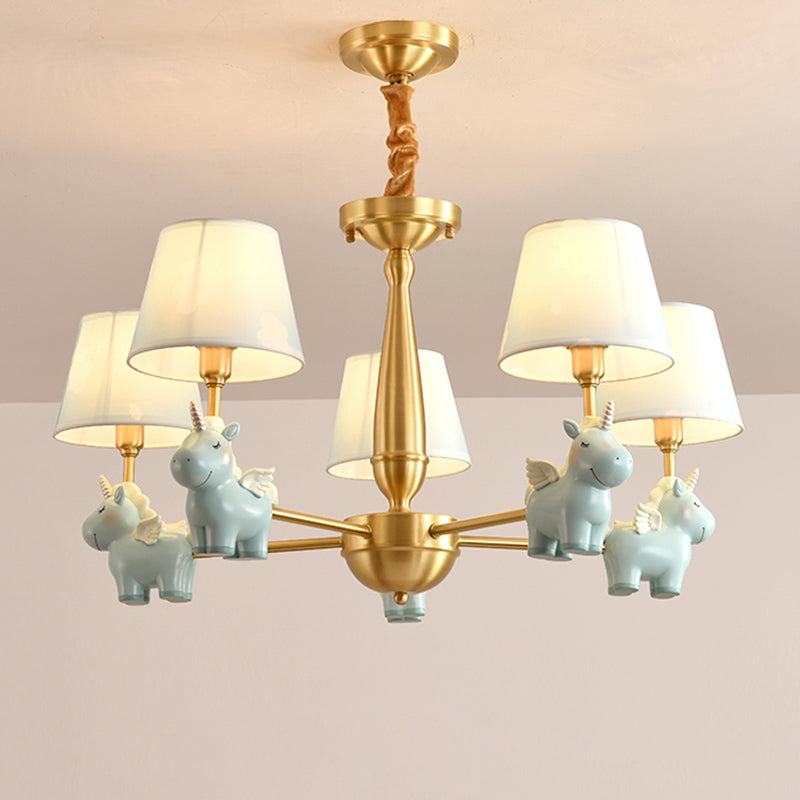 Kids Style Bucket Suspension Light Fabric Child Room Chandelier Light with Resin Unicorn Clearhalo 'Ceiling Lights' 'Chandeliers' Lighting' options 2197344