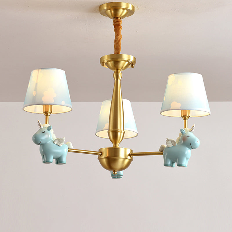 Kids Style Bucket Suspension Light Fabric Child Room Chandelier Light with Resin Unicorn Clearhalo 'Ceiling Lights' 'Chandeliers' Lighting' options 2197346