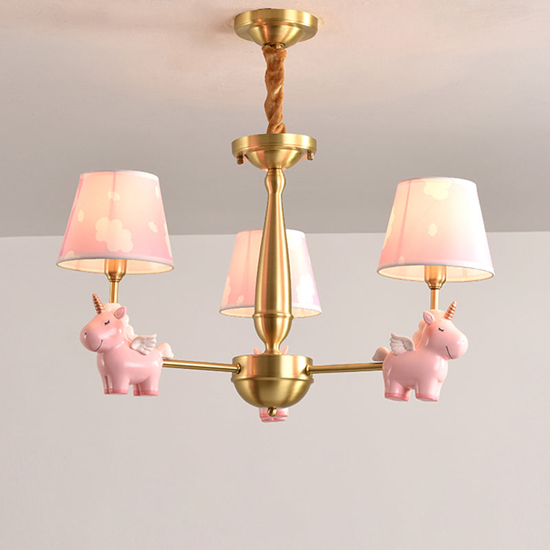 Kids Style Bucket Suspension Light Fabric Child Room Chandelier Light with Resin Unicorn Clearhalo 'Ceiling Lights' 'Chandeliers' Lighting' options 2197347