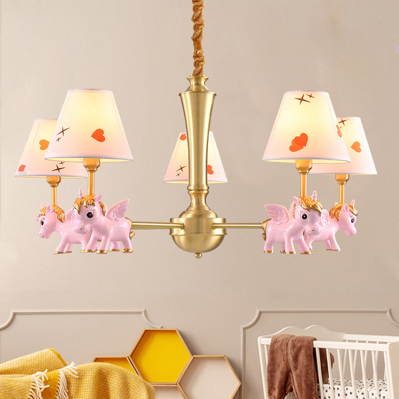 Heart Pattern Chandelier Lighting Kids Fabric Bedroom Pendant Light with Decorative Unicorn 5 Pink Clearhalo 'Ceiling Lights' 'Chandeliers' Lighting' options 2197348_b9df5be1-3db7-4ff7-b377-3c2556ef0903