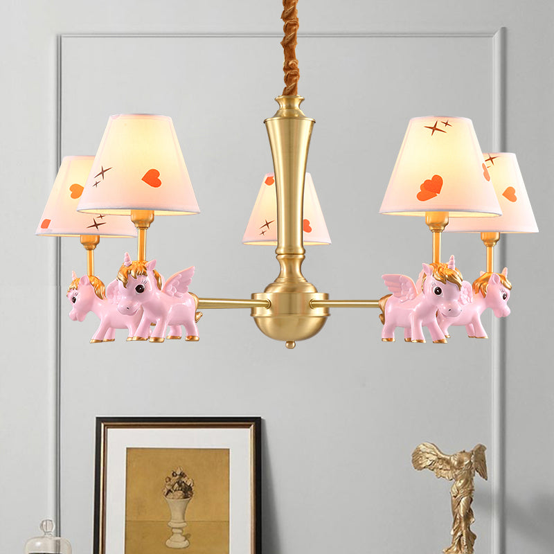 Heart Pattern Chandelier Lighting Kids Fabric Bedroom Pendant Light with Decorative Unicorn Clearhalo 'Ceiling Lights' 'Chandeliers' Lighting' options 2197350