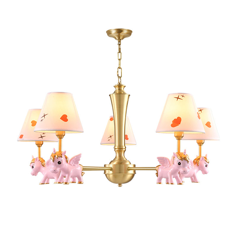 Heart Pattern Chandelier Lighting Kids Fabric Bedroom Pendant Light with Decorative Unicorn Clearhalo 'Ceiling Lights' 'Chandeliers' Lighting' options 2197351