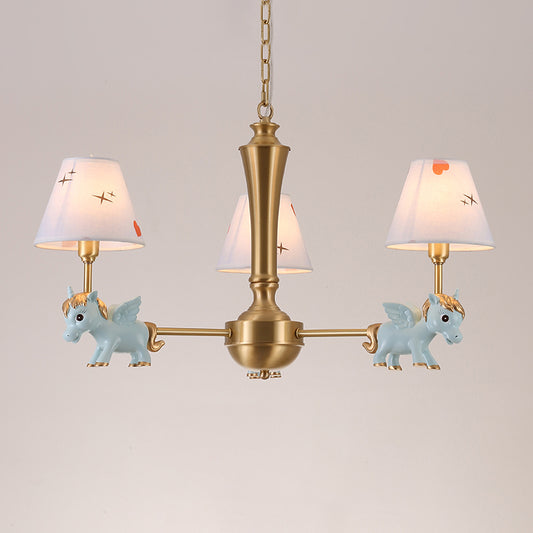 Heart Pattern Chandelier Lighting Kids Fabric Bedroom Pendant Light with Decorative Unicorn 3 Blue