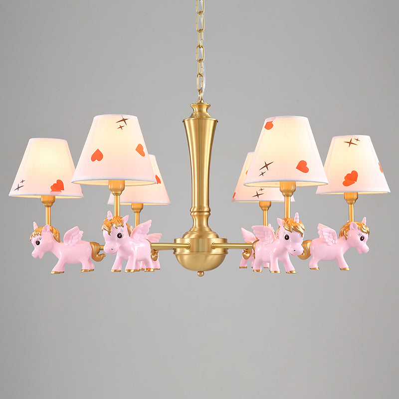 Heart Pattern Chandelier Lighting Kids Fabric Bedroom Pendant Light with Decorative Unicorn 6 Pink Clearhalo 'Ceiling Lights' 'Chandeliers' Lighting' options 2197355_106a803d-c068-4180-9171-878e71d567af