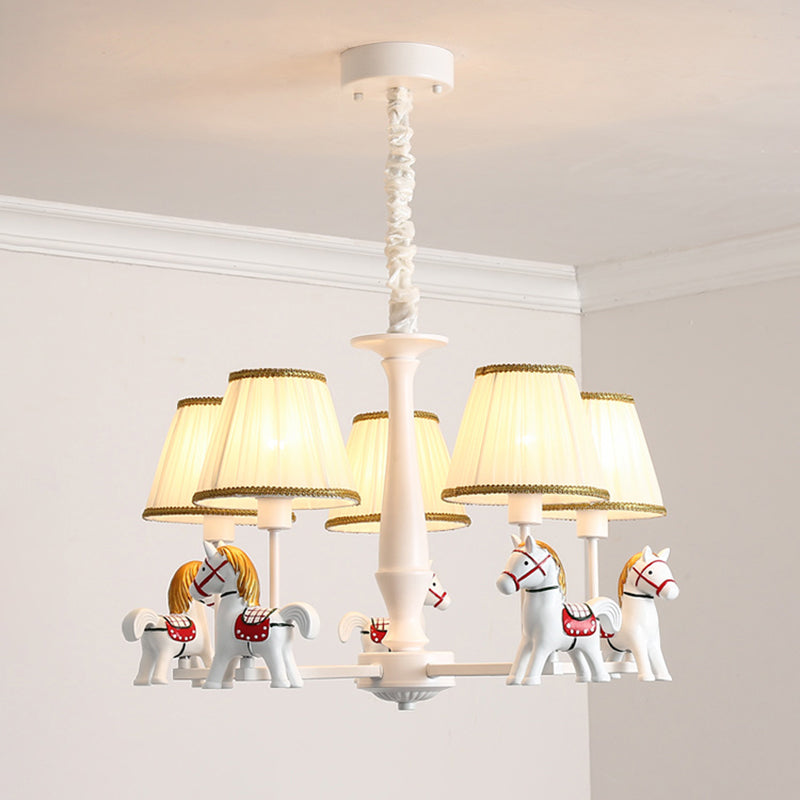 Pleated Fabric Tapered Ceiling Lighting Cartoon White Chandelier Light Fixture with Resin Horse 5 White A Clearhalo 'Ceiling Lights' 'Chandeliers' Lighting' options 2197357_035ba1e1-eb94-4970-8798-c74f1d80610a