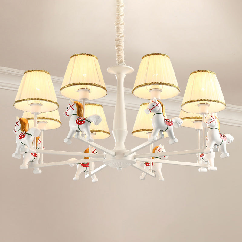 Pleated Fabric Tapered Ceiling Lighting Cartoon White Chandelier Light Fixture with Resin Horse 8 White B Clearhalo 'Ceiling Lights' 'Chandeliers' Lighting' options 2197363_74f9a117-cb99-4c56-8114-2206ac4c87ba