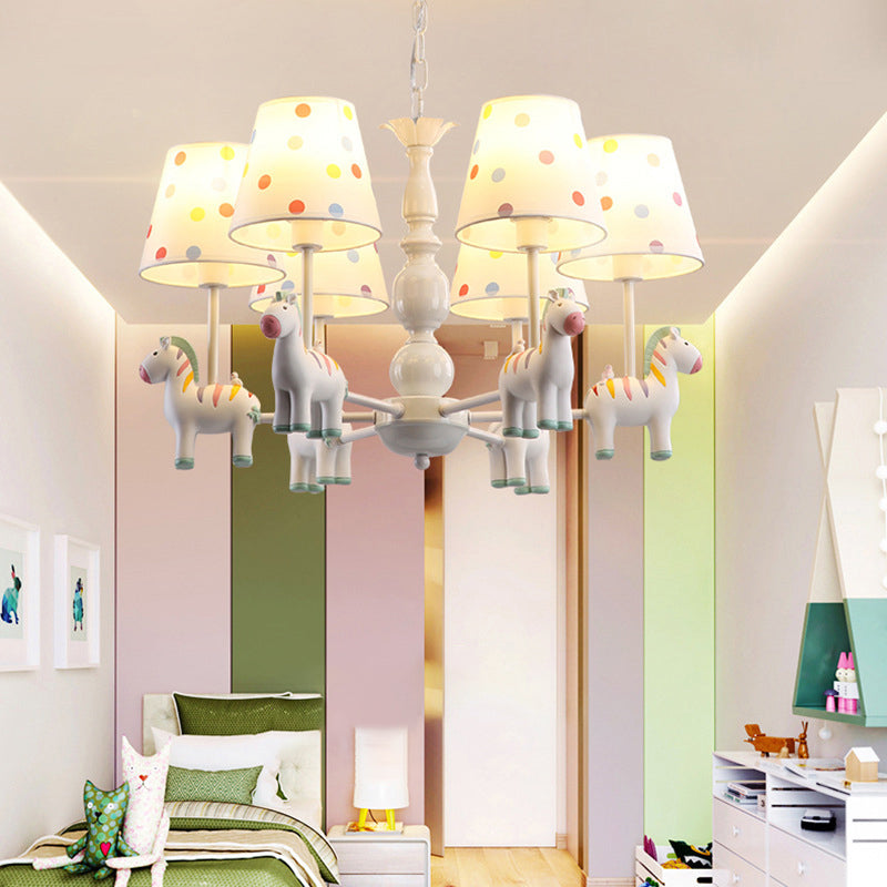 Zebra Bedroom Chandelier Pendant Light Resin Childrens Hanging Light with Patterned Fabric Shade 6 White Clearhalo 'Ceiling Lights' 'Chandeliers' Lighting' options 2197368_6bbc2827-62ef-4c77-8632-73131a9d460c