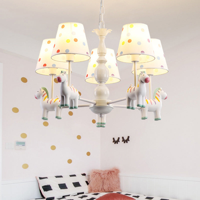 Zebra Bedroom Chandelier Pendant Light Resin Childrens Hanging Light with Patterned Fabric Shade 5 White Clearhalo 'Ceiling Lights' 'Chandeliers' Lighting' options 2197372_fa7786c7-2b68-4504-8a74-872da8088a99