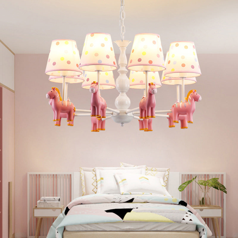Zebra Bedroom Chandelier Pendant Light Resin Childrens Hanging Light with Patterned Fabric Shade 8 Pink Clearhalo 'Ceiling Lights' 'Chandeliers' Lighting' options 2197374_b773431d-eb11-4c7f-84c2-84928fac37a1