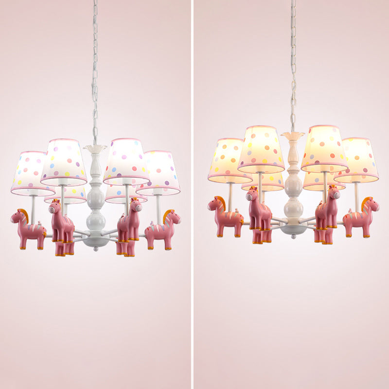 Zebra Bedroom Chandelier Pendant Light Resin Childrens Hanging Light with Patterned Fabric Shade 6 Pink Clearhalo 'Ceiling Lights' 'Chandeliers' Lighting' options 2197375_d0bb25e8-c7d0-49cc-ab97-417cc5f0c6b4
