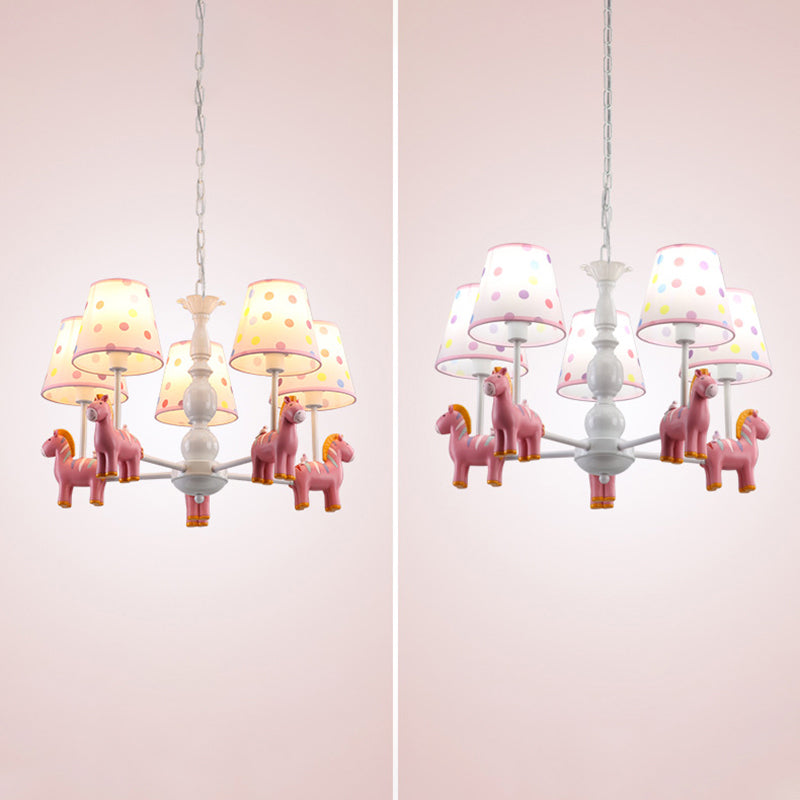 Zebra Bedroom Chandelier Pendant Light Resin Childrens Hanging Light with Patterned Fabric Shade 5 Pink Clearhalo 'Ceiling Lights' 'Chandeliers' Lighting' options 2197376_3e3128a8-fc9a-42ce-a48c-3099a7d8ee28