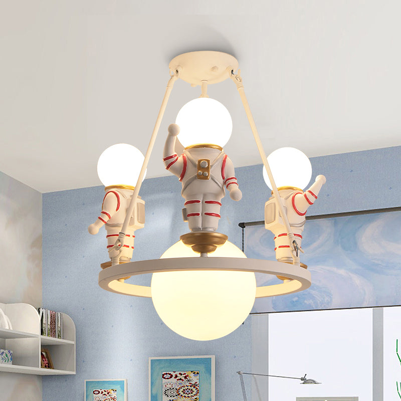 Cartoon Astronaut Chandelier Light Resin Child Room Pendant Light Fixture with Acrylic Shade in White White Clearhalo 'Ceiling Lights' 'Chandeliers' Lighting' options 2197377_a1f95954-6a54-4fd0-9589-70390b344c4d
