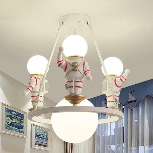 Cartoon Astronaut Chandelier Light Resin Child Room Pendant Light Fixture with Acrylic Shade in White Clearhalo 'Ceiling Lights' 'Chandeliers' Lighting' options 2197378