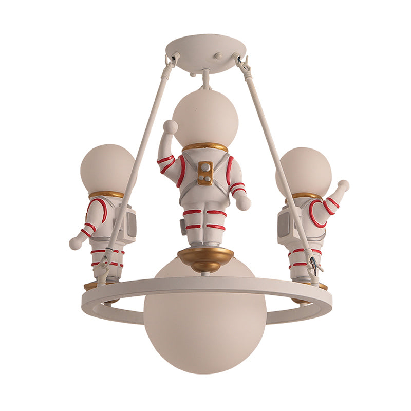 Cartoon Astronaut Chandelier Light Resin Child Room Pendant Light Fixture with Acrylic Shade in White Clearhalo 'Ceiling Lights' 'Chandeliers' Lighting' options 2197380