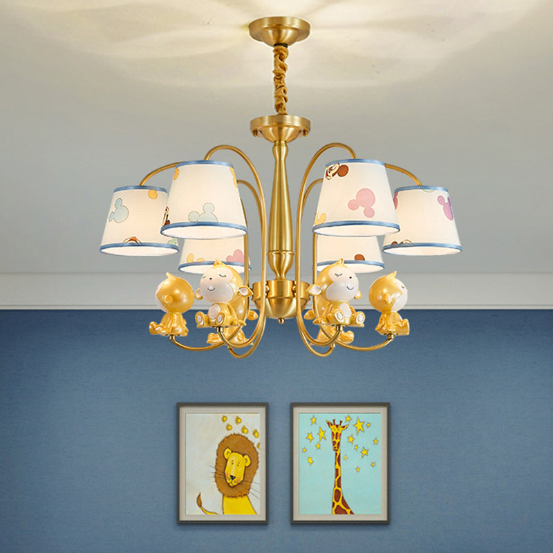 Animal Nursery Ceiling Lighting Resin Childrens Chandelier Light Fixture with Tapered Fabric Shade in Gold Clearhalo 'Ceiling Lights' 'Chandeliers' Lighting' options 2197405