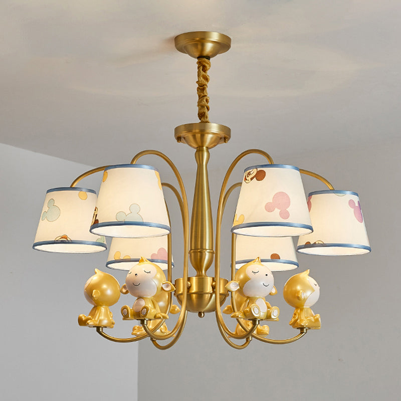 Animal Nursery Ceiling Lighting Resin Childrens Chandelier Light Fixture with Tapered Fabric Shade in Gold Clearhalo 'Ceiling Lights' 'Chandeliers' Lighting' options 2197407