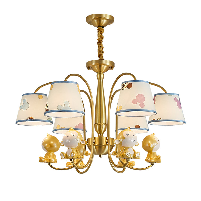 Animal Nursery Ceiling Lighting Resin Childrens Chandelier Light Fixture with Tapered Fabric Shade in Gold Clearhalo 'Ceiling Lights' 'Chandeliers' Lighting' options 2197408