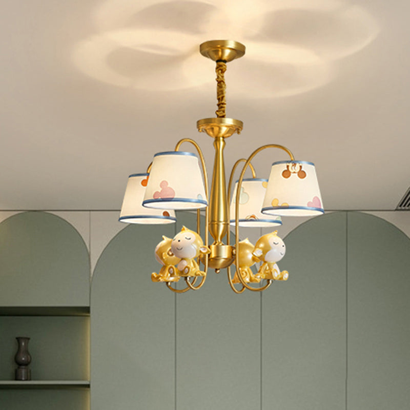 Animal Nursery Ceiling Lighting Resin Childrens Chandelier Light Fixture with Tapered Fabric Shade in Gold Clearhalo 'Ceiling Lights' 'Chandeliers' Lighting' options 2197411
