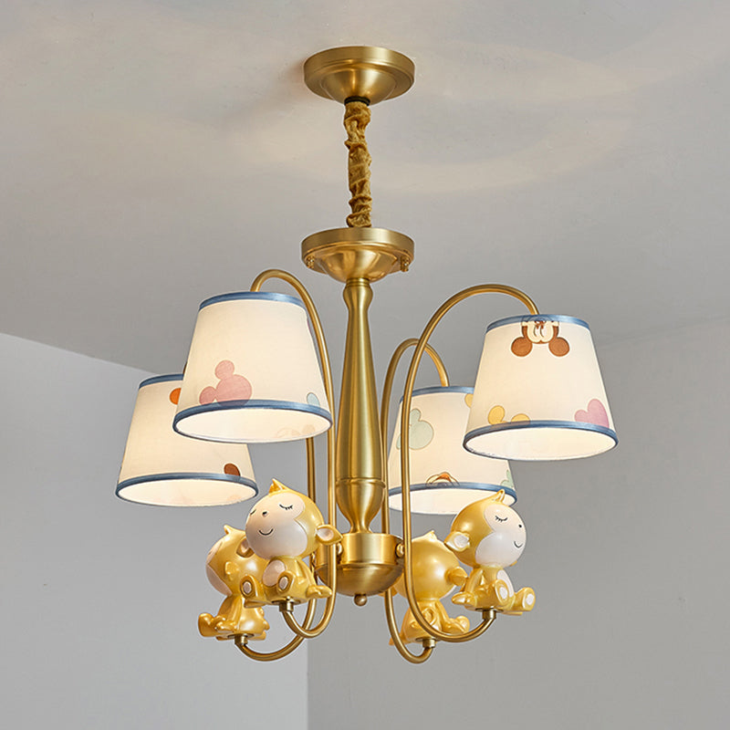 Animal Nursery Ceiling Lighting Resin Childrens Chandelier Light Fixture with Tapered Fabric Shade in Gold Clearhalo 'Ceiling Lights' 'Chandeliers' Lighting' options 2197412