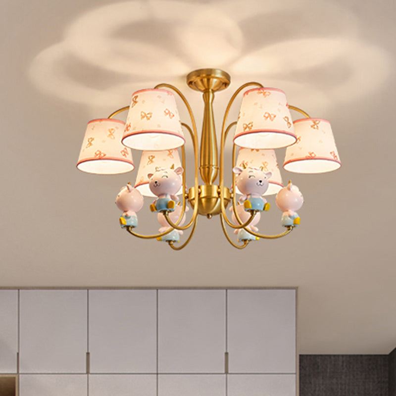 Animal Nursery Ceiling Lighting Resin Childrens Chandelier Light Fixture with Tapered Fabric Shade in Gold Clearhalo 'Ceiling Lights' 'Chandeliers' Lighting' options 2197413