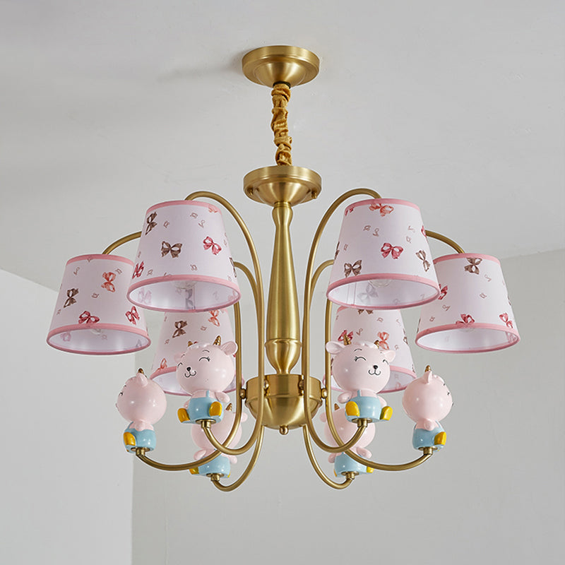 Animal Nursery Ceiling Lighting Resin Childrens Chandelier Light Fixture with Tapered Fabric Shade in Gold Clearhalo 'Ceiling Lights' 'Chandeliers' Lighting' options 2197415