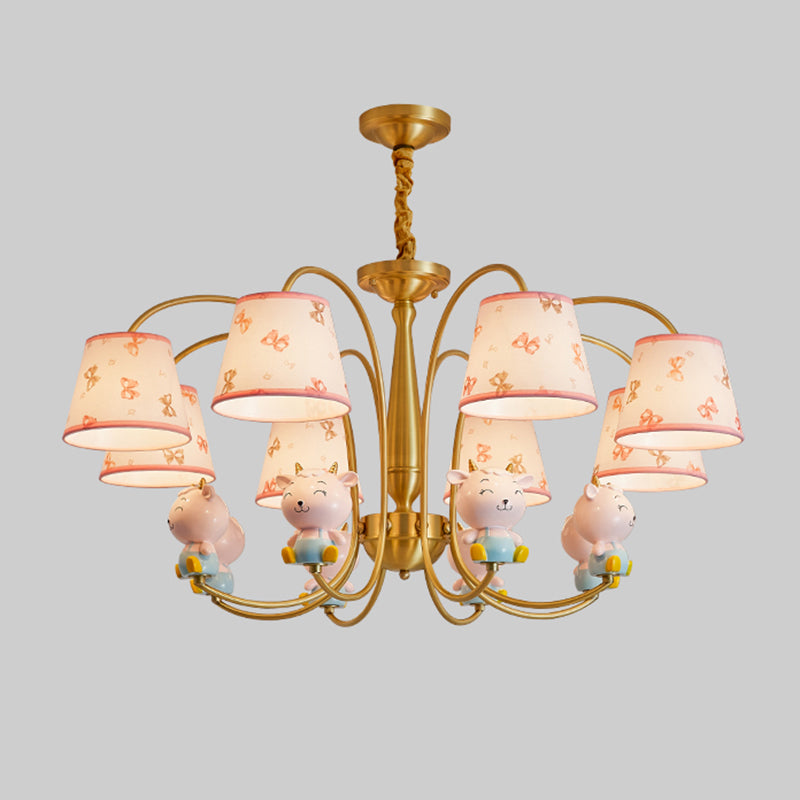 Animal Nursery Ceiling Lighting Resin Childrens Chandelier Light Fixture with Tapered Fabric Shade in Gold Clearhalo 'Ceiling Lights' 'Chandeliers' Lighting' options 2197416