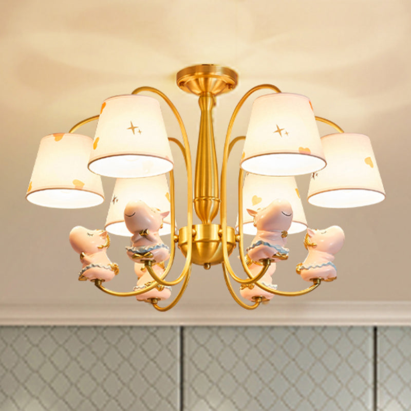 Animal Nursery Ceiling Lighting Resin Childrens Chandelier Light Fixture with Tapered Fabric Shade in Gold Clearhalo 'Ceiling Lights' 'Chandeliers' Lighting' options 2197418