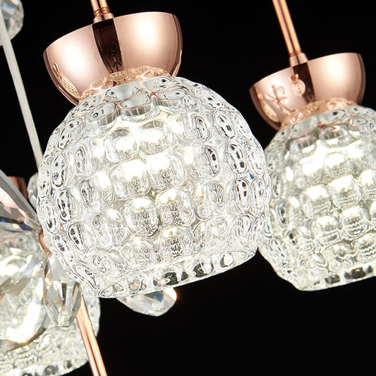 Floral Staircase Multi Light Pendant Crystal Modern LED Hanging Lighting with Dome Shade in Rose Gold Clearhalo 'Ceiling Lights' 'Modern Pendants' 'Modern' 'Pendant Lights' 'Pendants' Lighting' 2197471